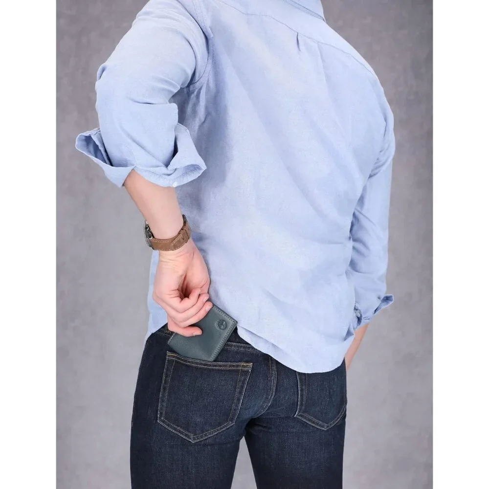 Men's Blix Genuine Navy Leather Billfold Slip Pocket Designed Wallet One Size